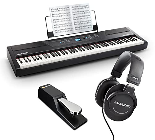 Alesis Recital Pro con pedal de sustain SP-2 y auriculares de estudio HDH40 - Teclado Piano Eléctrico Digital con 88 Teclas de Acción Martillo, pedal de piano y auriculares