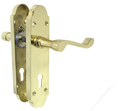 Lock Door Handles Internal Brass Finish, Epsom Back Plate 170 x 40mm Haven Hertiage - Sold in Pairs (Lock Handle x 1)