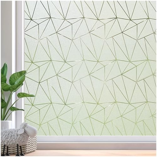 Beautysaid Window Film Privacy for Glass Windows, Frosted Window Film with Triangular Pattern, Anti-UV Static Cling without Glue for Home Bathroom Bedroom Office, 115 * 300cm