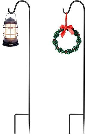 COSANSYS Shepherds Hooks, 2 Pack 100cm/39.37”Heavy Duty Shepherd's Crook with Metal Stake Base. Garden Hooks for Lanterns, Shepherds Hook for Decor, Garden,Wedding, -3 Section Stitching, Black