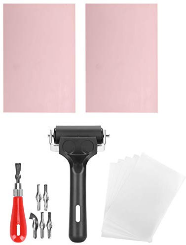 Papel de Calco, Bloque de Goma, Rodillo Brayer, Kit de Herramientas de Inicio de Impresión de Bloques con Herramienta de Corte de Linóleo para Sellos de Bricolaje, Tallado Artesanal, Sellos de Madera,