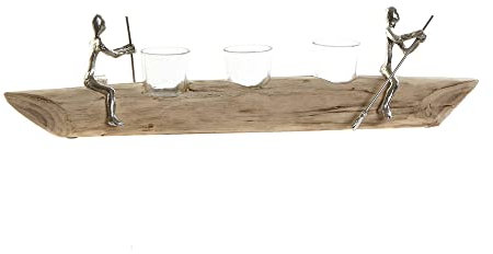 DKD Home Decor Portavelas de la Marca Cristal Aluminio Madera de Mango (56.5 x 14 x 15 cm) (Referencia: S3026323)