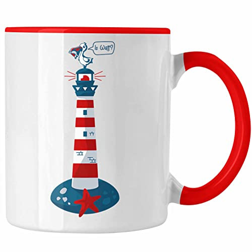 Trendation - Is Watt Tasse Geschenk Norddeutschland Moin Leuchtturm Kaffeetasse Möwe Nordnerney Sylt Fähr Baltrum (Rot)