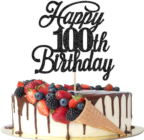 Rsstarxi 1 Pack Happy 100th Birthday Cake Topper Black Glitter 100 & Fabulous Cheers to 100 Years Old Birthday Cake Pick for Celebrating 100th Birthday Anniversary Party Cake Decorations Supplies