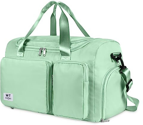 WT Faltbare Reisetasche Sporttasche, 35L Gepäcktasche Große Weekender Damen Urlaubstasche Trainingstasche Handtasche Wasserdicht Sauna Gym Shopping Bag für Herren Damen mit Gepäckanhänger (Mintgrün)