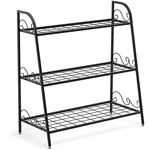 TANGZON 2/3-Tier Plant Stand, Vintage Heavy-Duty Metal Flower Display Shelf Rack, Indoor Outdoor Practical Plant Pot Holder Stand for Home Office Garden Patio Yard (3 Tiers, 81 x 36 x 82cm)