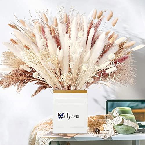 58Stück Pampasgras Getrocknet Natürliche weiß Trockenblumen Deko DIY Trockene Blüten Strauß,Pampasgras-Bouquet Schilfblume Deko Ideal for Boho Wohnzimmer-Schlafzimmer-und Vasen