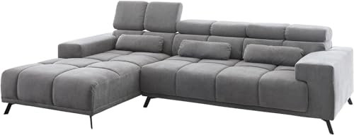 DELIFE Couch Ordino Mikrofaser Grau 285x200 Ottomane Links Relaxfunktion Ecksofa