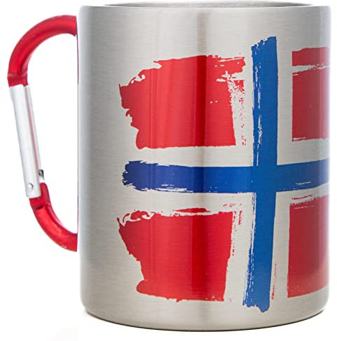 MUGSY Emaille Edelstahltasse, Norwegen Flagge mit Karabiner-Henkel, 280ml, bruchfest & leicht