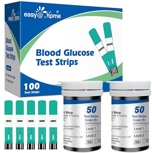 easy@Home Blood Glucose Test Strips, 100-Count for Diabetes Testing