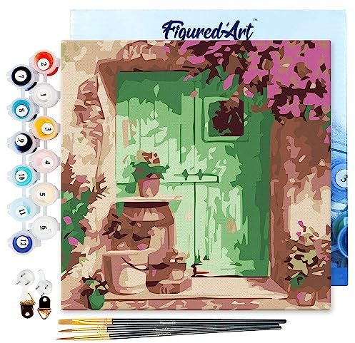 Figured'Art Mini Peinture par Numéro Adulte 20x20cm avec cadre Entrée fleurie - Petit Format Kit de Loisir Créatif DIY Numéro d'Art Complet