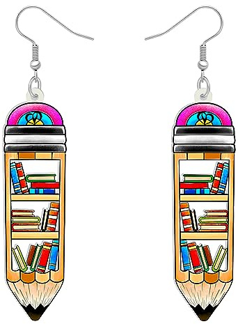 YAYAKO Acryl Lustiges Buch Ohrringe Baumeln Bücherregale Schmuck Zurück zu Schule Geschenke für Kinder Lehrer Frauen Mädchen