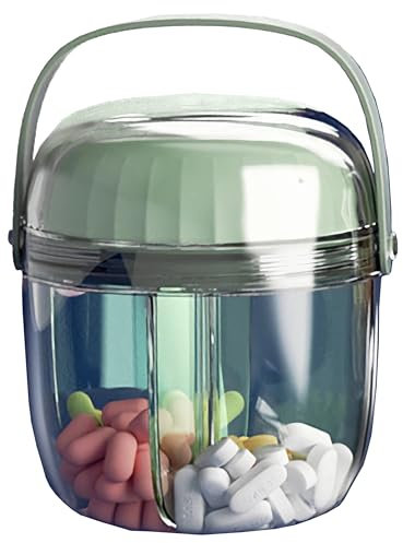 MURRI&MURRDI Small Pill Organizer with 4 Compartments, Portable Pocket Pill Bottle Organizer, Anti-Mixing Pill Dispenser Wide Opening Medication Organizer for Vitamins (Green)