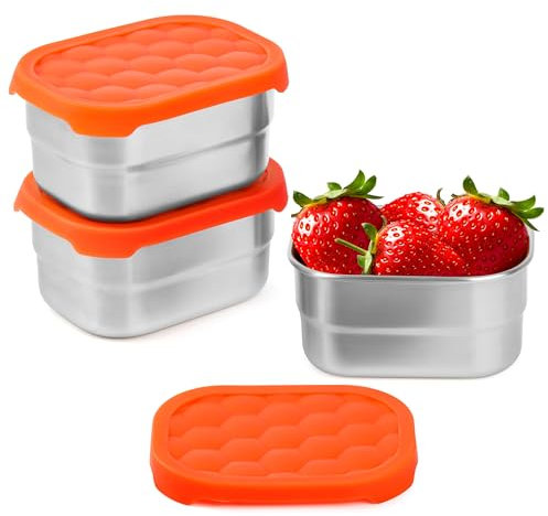Winter Shore Fiambrera de Acero Inoxidable con Tapa de Silicona de 230 ml (Pack de 3) - Aptos para Frigorífico, Horno, Congelador y Lavavajillas - Tapers Pequeños, para Niños, a Prueba de Fugas