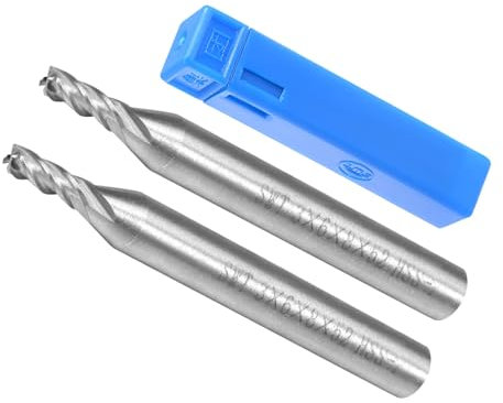 CoCud Fresas de Extremo en Espiral de 4 Flautas, Diámetro de 3 mm y Longitud de 8 mm, Cortador de Fresasdo Recto de Acero de Alta Velocidad con Estuche de Almacenamiento, 2 Pcs