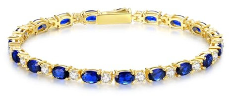FANCIME Tennisarmband Damen 14K Vergoldet Saphir Tennis Armband 925 Sterling Silber Geburtsstein Geschenk Schmuck für Damen Mädchen, Länge 19 cm