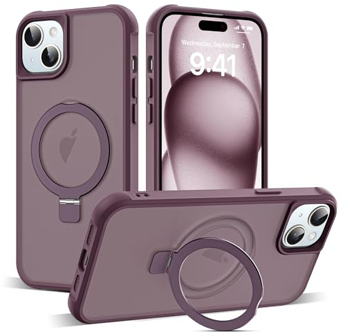 Zalinbo für iPhone 15 Plus Hülle [O-Ring Stand & Unsichtbarer Ständer] Magnetkraft Handyhülle iPhone 15 Plus Case All-in-One Matt Stoßfest [Militärschutz] Schutzhülle Dünn, Wine Rot