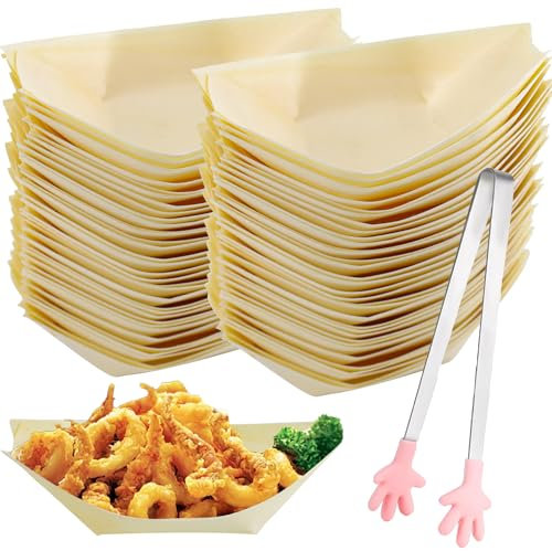 Tyafzzn 200 Stück Schiffchen Snackschalen, Currywurst Schale, Holzschale Schiffchen für Fingerfood, Snacks & Grillpartys, Fingerfood Schalen für Pommes Chips Snacks Dessert Salat