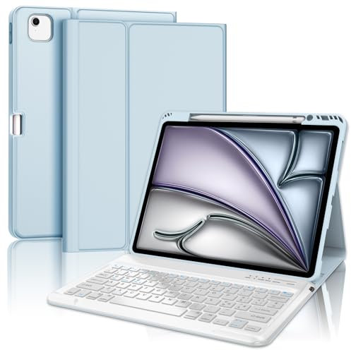 SENGBIRCH Custodia con Tastiera per iPad Air 13 con chip M3 2025 / Air 13 M2 2024, Italiano QWERTY Tastiera Bluetooth Magnetica Staccabile per iPad Air 13'' M3 2025/Air 13'' M2 2024, Azzurro