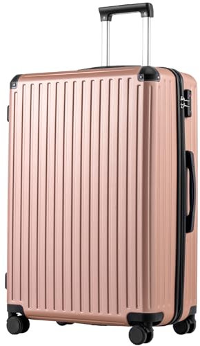 COOLIFE Suitcase Trolley Carry on Hand Cabin Luggage Hard Shell Suitcase Lightweight ABS Material with TSA Lock Telescopic Handle and 4 Dual Spinner Wheels (Rose Gold, 28 Inch)