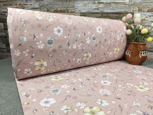 240cm Breit Meterware ab 50cm Popeline Baumwolle Stoff Baumwollstoff Kinderstoffe Stoffe Blumen Babystoffe Ranforce Blumenwiese Bastelstoff ÖKO-TEX VP0B053 (Rosa)