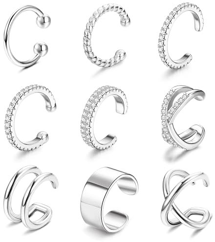 Finrezio 9 Stücke Ear Cuff Set für Damen Ohrklemme Nicht Durchstochen 18 Karat Vergoldete Ear Cuff Gold Clip Ohrringe Non Piercing Gold Ohrmanschette Knorpelohrringe Verstellbare Fake Ohrringe