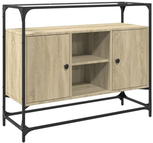 vidaXL Sideboard, Kommode mit Glasplatte, Anrichte Schrank für Wohnzimmer, Highboard Beistellschrank Mehrzweckschrank, Sonoma-Eiche Holzwerkstoff