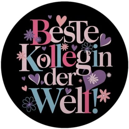 Beste Kollegin Magnet rund Welt Illustration auf schwarzem Hintergrund leuchtende Farben Typografie