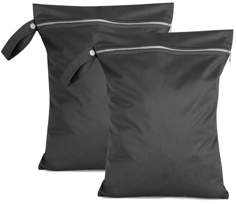 Moorle 2 Stück Nassbeutel 40 x 30 cm, Wasserdichter Wäschesack Schwarz, Wiederverwendbarer Reise Nasssack mit Reißverschluss, Klein Nasstasche Schwimmen für Badeanzüge, Strandtücher, Windeln