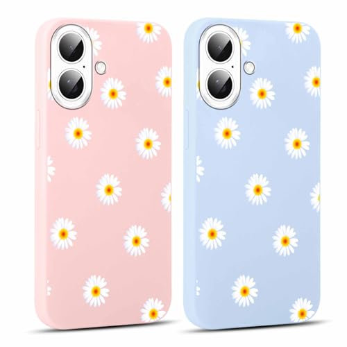 Foonary 2 Pezzi Cover per Apple iPhone 16 6,1 Custodia per Telefono con Margherita Aesthetic Disegni Custodie Protettiva per Cellulare TPU Silicone Antiurto per iPhone 16 case,Rosa