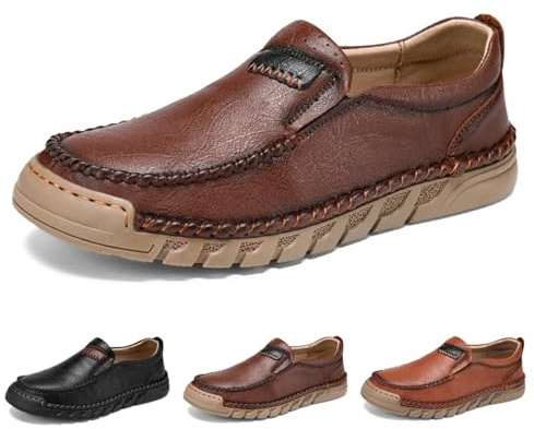 YOMACY Mocassini da uomo con supporto per arco plantare, suola in gomma antiscivolo, comode e classiche scarpe da passeggio in pelle morbida, fatte a mano, antiscivolo
