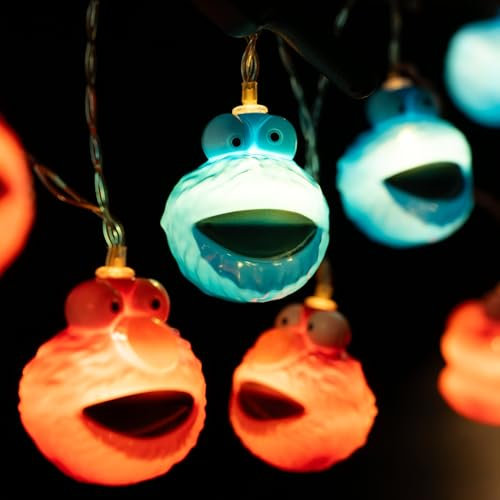 United Labels Sesamstraße Krümelmonster & Elmo Lichterkette 2 m 10 LEDs, warmweiß, innen, batteriebetrieben, USB-C Anschluss, LED Lichterkette innen für Wohnzimmer und Kinderzimmer