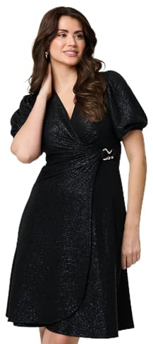Izabel London Sparkly 1/2 Sleeve Belted Wrap Midi Dress for Women UK with a v-Neck, a wrap Front and Split Hem.