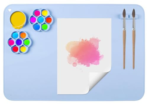 Silicone Painting Mat, Silicone Craft Mat 60 x 40 cm Painting Mat, Non-Stick Art Mat Large Crafting Mat Collapsible Paint for Watercolour Cutting Art Creation Clay and DIY (Blue)