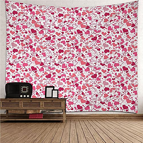 Homxi Wall Tapestry Room Decor 350 x 256 CM,Polyester Room Tapestry Herzförmiges Muster Wand Teppich Rosa