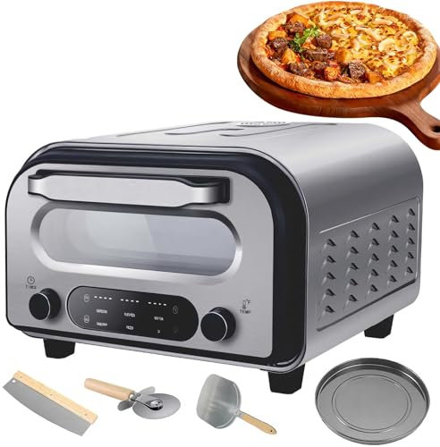 Pizzaofen for zu Hause, Pizzaofen for den Innenbereich mit Smart-Touchscreen, 1700 W – 12-Zoll-Pizzaofen for die Arbeitsplatte, elektrischer Pizzabereiter mit Pizzastein und -schneider, heizt bis zu 4