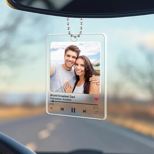 Rainsar Auto Anhänger für Spiegel mit Foto,Autospiegel Anhänger Personalisiert,Acryl Spiegelanhänger Auto Autogeschenk für Paare, Familie, Freunde