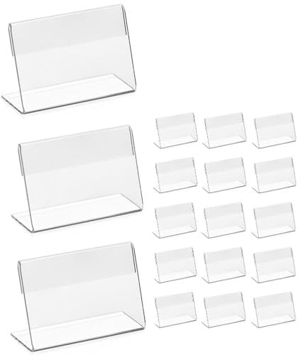 Armastuse 18 pezzi porta etichette in trasparente, mini porta acrilico da tavolo per etichette prezzi, biglietto da visita (9x6 cm)