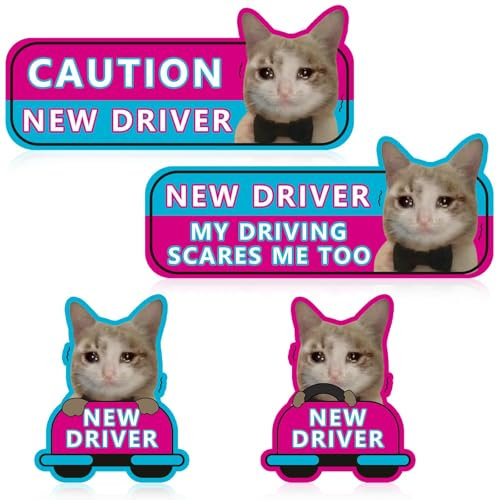 4 Stück magnetische Autoaufkleber mit der Aufschrift „Newbie Cat“ für Fahranfänger, Magnet fürs Auto, Magnet fürs Auto, Aufkleber für Fahranfänger, lustige Automagnete,Katze Student Fahrer