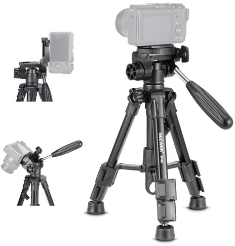 NEEWER BASIC Mini Desk Tripod for Camera with 3 Way Pan Tilt Head & Handle, Small Portable Metal Tabletop Selfie Stick Stand with 1/4 Screw for DSLR Vlog Video Recording, Max Load 4.4lb, TP02