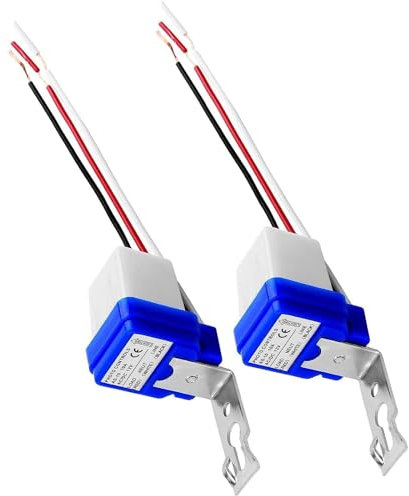 Pack de 2 Interruptores Automáticos Crepusculares AC/DC 12V 10A, Sensor de Luz Fotocélula para Exteriores, Compatible con Varias Bombillas, Impermeable y Duradero, Ideal para Iluminación Exterior