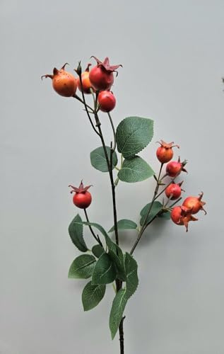 artplants.de Kunstzweig Kartoffelrose LOPUNY mit Hagebutten, orange, 70cm | Deko Hagebuttenzweig