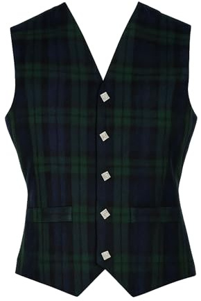 Kilts Boutique Gilet in tartan nero con orologio, gilet tradizionale scozzese, cinturino posteriore regolabile, Tartan nero Wtach, 64