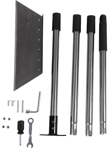 Fockety Pala de Limpieza de jardín, Multifuncional, de Acero Resistente, Plana, para Exteriores, con Mango Ajustable, para desherbar, cavar, Quitar Nieve y Hielo, para Bordes de césped