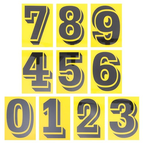 BUGUUYO 10Pcs Yellow Background Number Decals 0-9 Self-Adhesive Digital Door Plate Number Stickers for Apartment Mailbox Address Signs and Bathroom Cabinet Identification