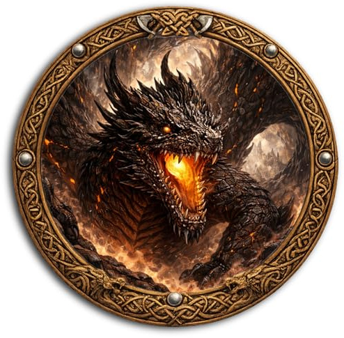 DARO Design - Viking Wandbilder Rund Ø 30 cm - Drachen Nidhöggr – Nordische Mythologie & Mystic Motiv - Als Wandbild oder Aufsteller – Inkl. Wandhaken & Ständer Aufsteller