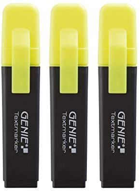 Genie 40020 Textmarker mit Keilspitze; 3 er Pack; neon gelb