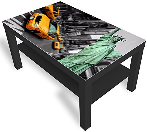 DekoGlas Beistelltisch Couchtisch 'New York' Sofatisch mit Motiv Glasplatte Kaffee-Tisch, 90x55x45 cm Schwarz
