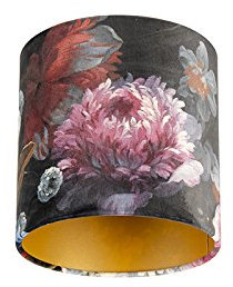 QAZQA Modern Baumwolle Velour Lampenschirm Blumenmuster 20I20I20 Gold I Messingene Innenseite,