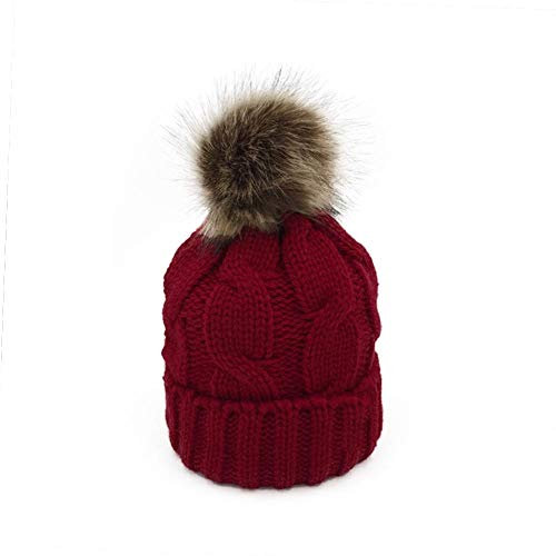 Youngsown Women Winter Warm Windproof Soft Cable Knitted Hat Cap Beanie Hat with Faux Fur Pompom